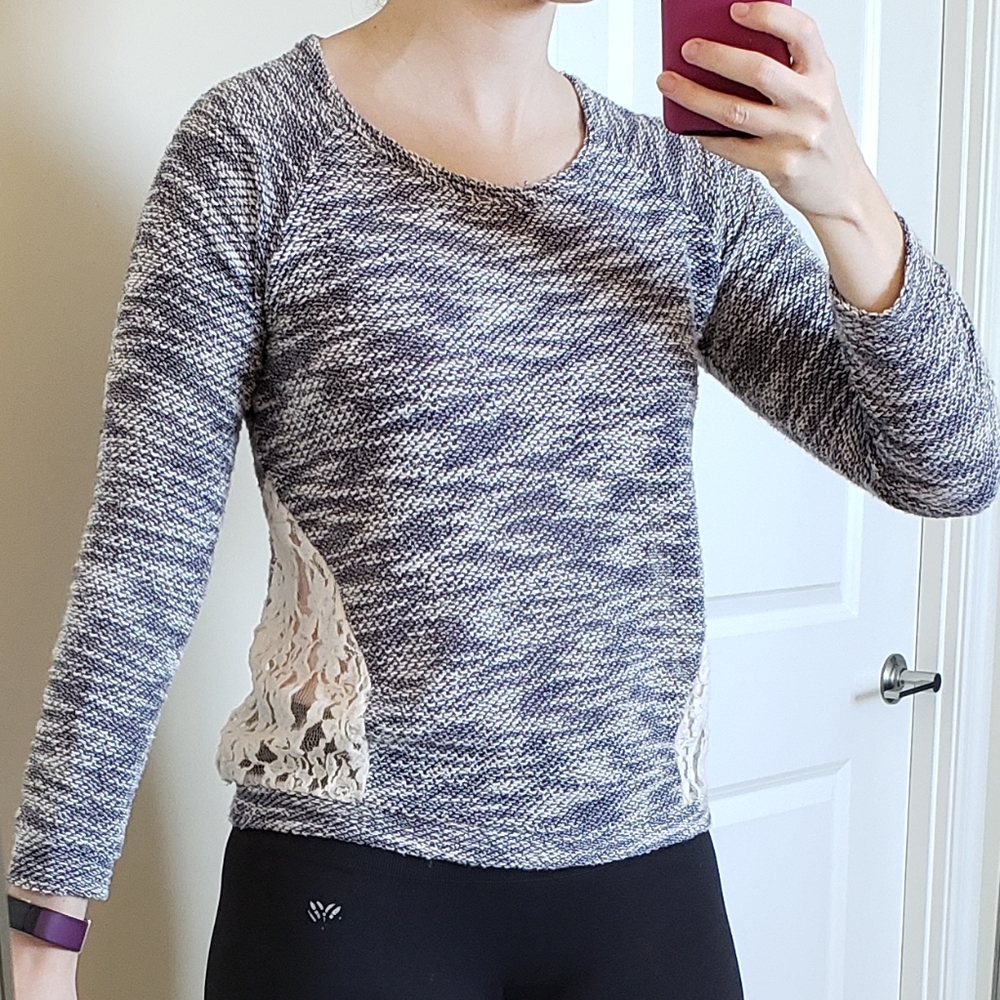 *Charming Charlie Navy Lace Panel Sweater Sz S